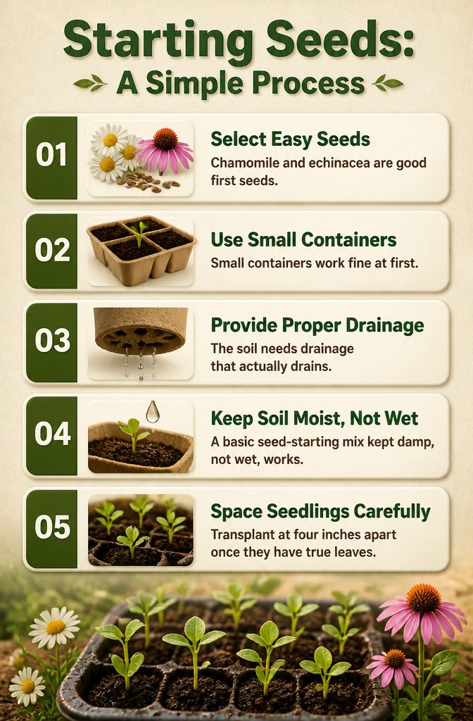 Small containers filled with seed starting mix.