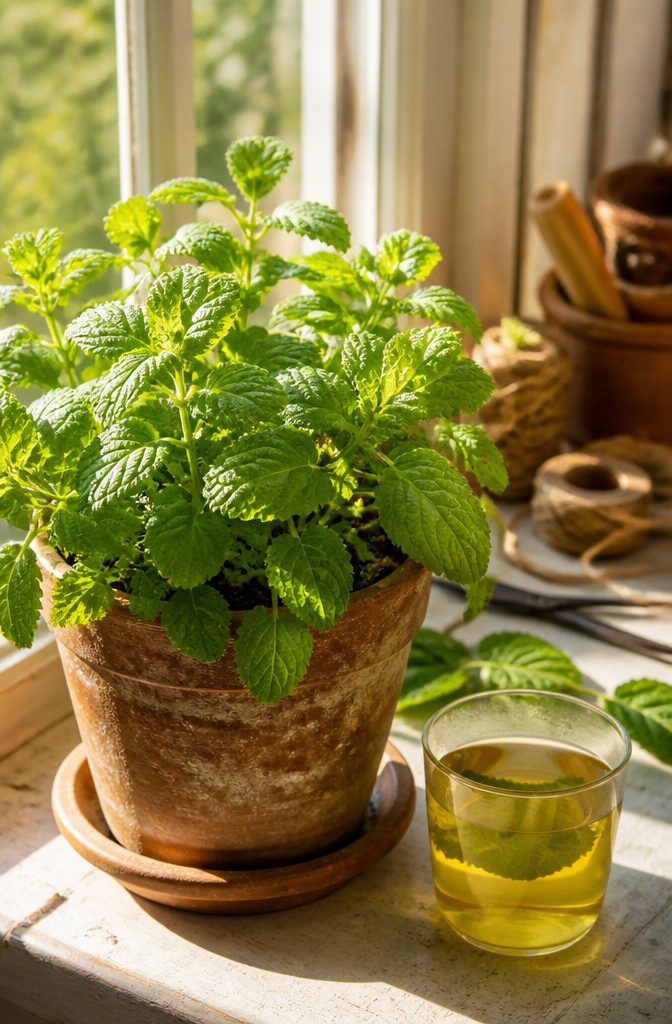 Lemon balm plants with fresh green leaves.