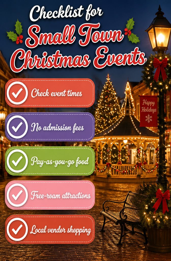 Small Town Christmas Events, Movies and Celebrations 5 A checklist outlining activities at small town Christmas events.